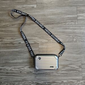 Silver Crossbody Bag with Black Strap